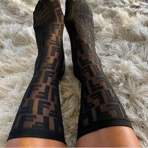 FENDI SIGNATURE SOCKS Sheer Patterned- Black BRAND NEW
